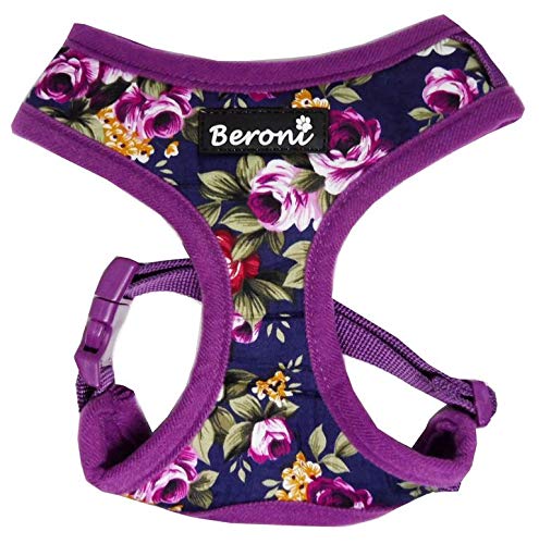 Hundegeschirr Brustgeschirr Blumen Rose Flower buntes Muster weich gepolstert VERSTELLBAR für kleine Hunde (M (Hals: 33-40cm, Brust: 38-54cm)) von Beroni