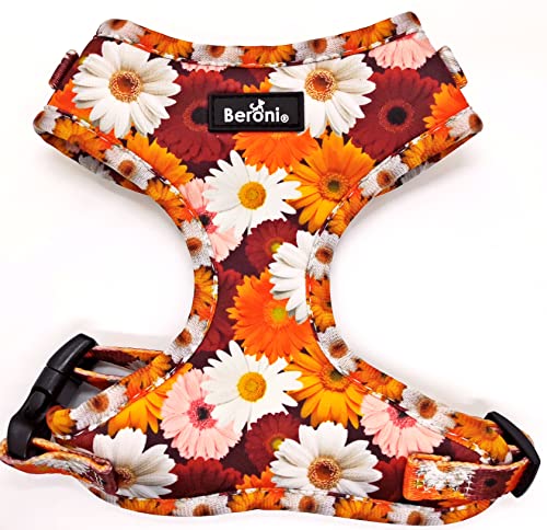 Hundegeschirr kleine Hunde Softgeschirr Brustgeschirr verstellbar Blumen floral Hundegeschirr Neopren gepolstert Geschirr Hund rot bunt (S: Hals 35-44 cm, Brust 41-54 cm) von Beroni