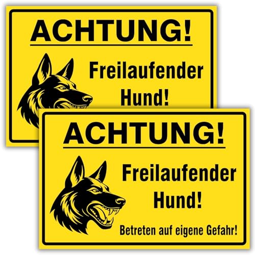 2 Stück (20 x 30 cm) - Vorsicht! freilaufender Hund Schild, Betreten Auf Eigene Gefahr - stabil aus PVC Hartschaum Platte - 3 mm stark - mit UV-Schutz und witterungsbeständig - BerpaHome von BerpaHome