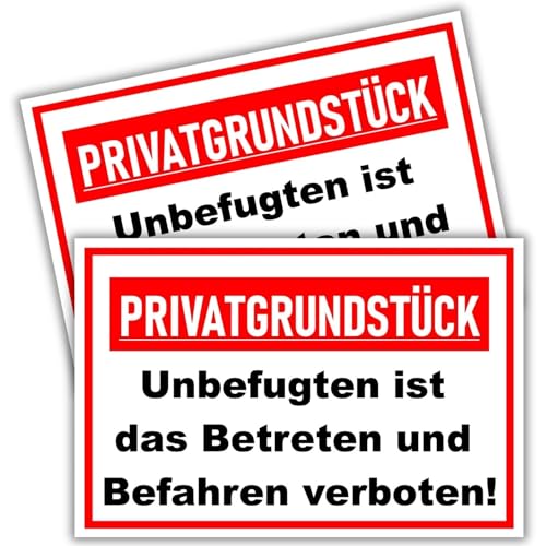 2 Stück - Privatgrundstück Schilder - (30x20 cm - 3 mm Kunststoff) - Betreten und Befahren verboten - Schild Privatgrundstück - Privatweg - Zutritt verboten - Durchgang Privat - Betreten Verboten von BerpaHome