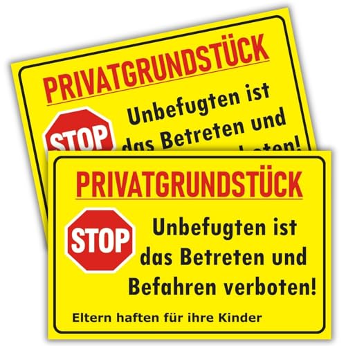 2 Stück - Privatgrundstück Schilder - (30x20 cm - 3 mm Kunststoff) - Betreten und Befahren verboten - Schild Privatgrundstück - Privatweg - Zutritt verboten - Durchgang Privat - Betreten Verboten von BerpaHome