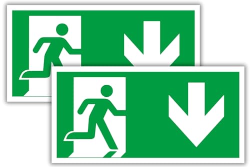 2 Stück-Schild Notausgang - Notausgangsschild Pfeil nach unten 30x15 cmx3mm Fluchtwegschild Rettungsweg Rettungsschild-Schild Notausgang für Infoschild - Fluchtweg - Sicherheitsmarkierung - BerpaHome von BerpaHome