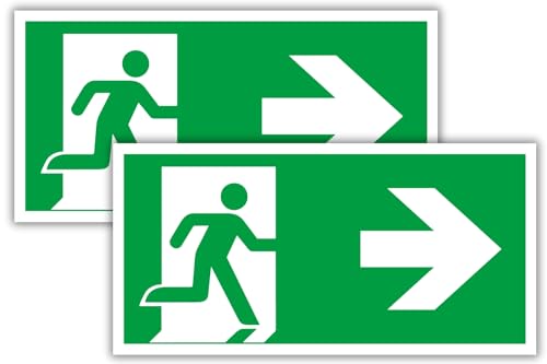 2 Stück - Schild Notausgang - Notausgangsschild Pfeil rechts 30 x 15cm x 3mm stark - Fluchtwegschild Rettungsweg -Rettungsschild - Schild Notausgang für Infoschild - Fluchtweg - Sicherheitsmarkierung von BerpaHome