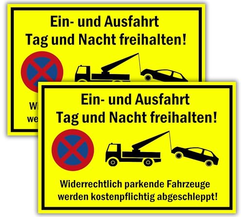 2 Stück Set Einfahrt Freihalten Schilder (30x20 cm Kunststoff) - Ausfahrt freihalten Schild - Nie Wieder zugeparkt - Auch Gegenüber - Hier Wird abgeschleppt von BerpaHome