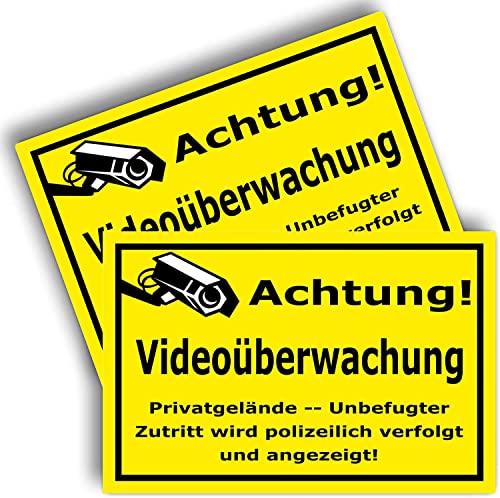 2 Stück - Videoüberwachung Schild (30x20 cm 3 mm Kunststoff) - schild videoüberwachung privatgrundstück - Achtung Videoüberwachung Schild - Warnschilder und Hinweisschilder von BerpaHome