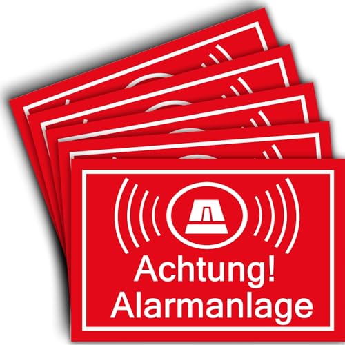 5 Stück - Alarmgesichert Schild 20 x 14cm - 3 mm stark - Achtung Vorsicht Alarmgesichert - Hinweis Hinweisschild Alarm - Haus Gebäude Objekt - Alarmanlage - Einbruchschutz von BerpaHome