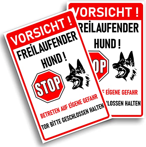 2 Stück Achtung Hund Schild (30 x 20 cm - 3 mm) - Warnung vor dem Hund Schilder - Schild Hund Warnung aus hochwertigem Kunststoff - Hundeschilder Warnung von BerpaHome