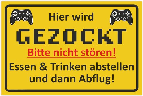 Hier wird gezockt Schild - Partydeko Zocker Geschenkidee Deko Spielzimmer Schüler Türschild Zimmer Party - Teenager Geschenk Gamer Geburtstagsgeschenk Dekoration Jugendlicher von BerpaHome