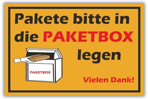 Schild Paketbox 20cm x 30cm x 3mm hergestellt aus robustem PVC stoß und kratzfest Hinweisschild "Pakete bitte in die Paketbox legen!" mit UV-Schutz von BerpaHome