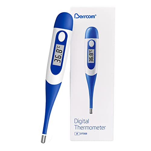 Berrcom Flexibles Digitales Thermometer für Erwachsene und Kinder, Mund- und Unterarmthermometer Wasserdichtes Medizinisches Thermometer mit Fieberalarm, Fieber ℃/℉ Umschaltbar von Berrcom