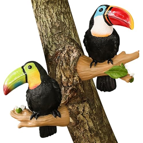 Berriphonia Papageienstatue | 2 Stück Gartenpapageienstatuen, realistische Skulptur aus Harz, Dekoration für Terrasse, Garten, , Pool, Baum und von Berriphonia