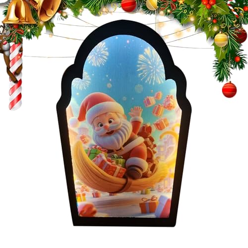 Berriphonia Spiegel Hologramm Weihnachten LED Design Santa – LED-Spiegel Novelty | Moderne Dekoration für Weihnachten Tür Fenster Büro Badezimmer Schlafzimmer Party von Berriphonia