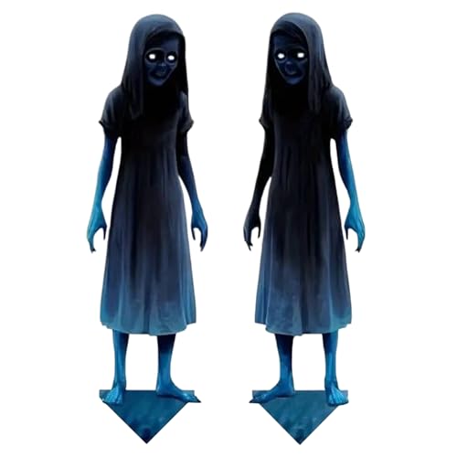 Berriphonia Unheimliche Zwillingsgeister Gartenzeichen | Furchterregende Zwillinge Metall Gartenschild 2-teilig,Horror Halloween Bodenstecker Für Rasen Garten Party Terrasse Dekoration von Berriphonia