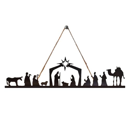 Berriphonia Weihnachtskrippen-Set aus Eisen, Weihnachtskrippe, Kerzenhalter – religiöse, christliche Dekoration, Kerzenständer, Tafelaufsätze für Tisch, Urlaub, Kaminsims, Wand, Kamin, Partyraum von Berriphonia