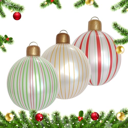 Berriphonia Weihnachtskugel-Ornamente | 39,75 cm (15,75 Zoll) Weihnachtsdekoration Ball Dekoration – 3 Stück gestreiftes Design aus PVC-Kunststoff von Berriphonia