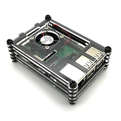 BerryBase Gehäuse für Raspberry Pi 3B+, 3B, 2B mit Lüfter, Stackable, transparent/schwarz von BerryBase