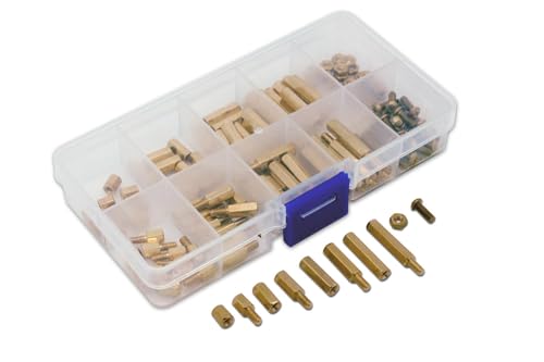 BerryBase 120-teiliges Messing Abstandshalter Set, M2,5, robust und korrosionsbeständig, für Raspberry Pi, Arduino, inkl. Schrauben und Muttern, praktische Kunststoffbox von BerryBase