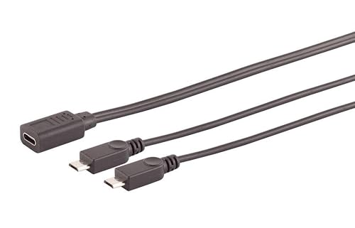 BerryBase USB C 1 zu 2 Y-Ladekabel 1x Buchse auf 2X Stecker, weiblich zu 2 männlich Y-Splitter Kabel, Typ-C Buchse zu Micro USB Stecker Stromversorgung bis zu 2 Geräten über einen USB-Anschluss, 30cm von BerryBase