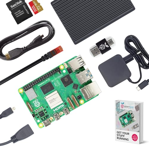 Raspberry Pi 5 8GB RAM Starter Kit – passives Aluminiumgehäuse, microSD 64GB, USB-C Netzteil, HDMI Kabel & Adapter, 2in1 Cardreader, CAT6 Netzwerkkabel – sofort einsatzbereit & kompatibel von BerryBase
