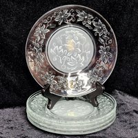 5 Princess House Fantasia Salatteller 20cm Weihnachtsstern Geätztes Geprägtes Glas von BerrypatchCompany