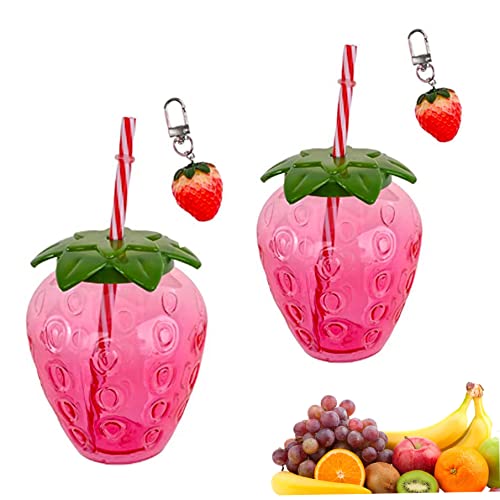 Berrywho Erdbeerbecher mit Deckel Stroh, schöner Erdbeer -Becher tragbarer Trinkbecher Kaltgetränke Getränkglas niedliche Wasserflasche für Home Office School von Berrywho
