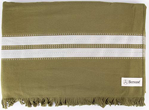 Bersuse 100% Baumwolle - Cascais Türkisches Handtuch - Pestemal Frottee Handtuch - 90x170 cm, Khaki von Bersuse