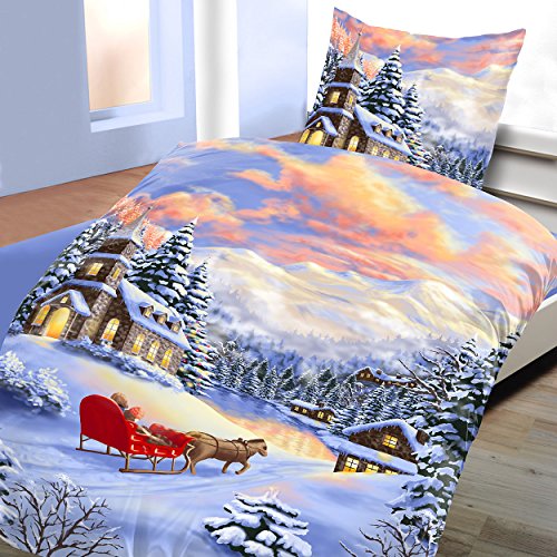 Bertels Textilhandels GmbH Mikrofaser Thermofleece Wendebettwäsche 135x200 Weihnachten Berg See Winter von Bertels Textilhandels GmbH