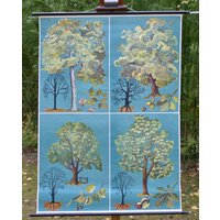 Vintage Laubbäume Schultafel Tellus Verlag Original Lehrtafel von Berthavintagecharts