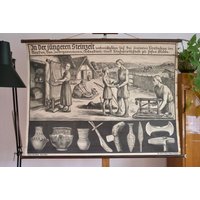 Vintage Schultafel "Später Steinzeit Geschichte Des Menschlichen Lebens Auf Der Erde Original Lehrtafel - Lithographie" von Berthavintagecharts