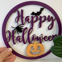 Fröhliche Halloween Fledermaus Spinne Kürbis - Dekorativer Hoop Aus Holz Bemalt/Unbemalt von BertieGerties