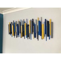 Blaue Und Gelbe Wand Skulptur - Chrom Holz Kunst Moderne Dekoration Helle Stilvolle Wohn von BertiesBlocks