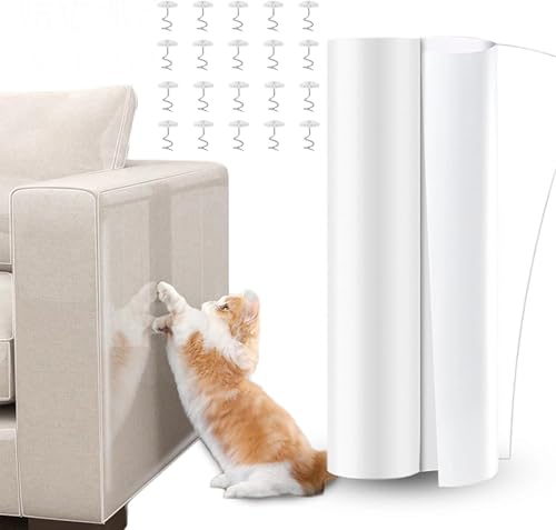 Kratzfolie Katzen Selbstklebend, 500cm x 45cm Katzen Kratzschutz Sofa Transparent, Kratzschutzfolie, Couch Kratzschutz Katze, AntiKratz Tape für Möbel Sofa Tür, Mit 20 Twist Pins von Bertifive