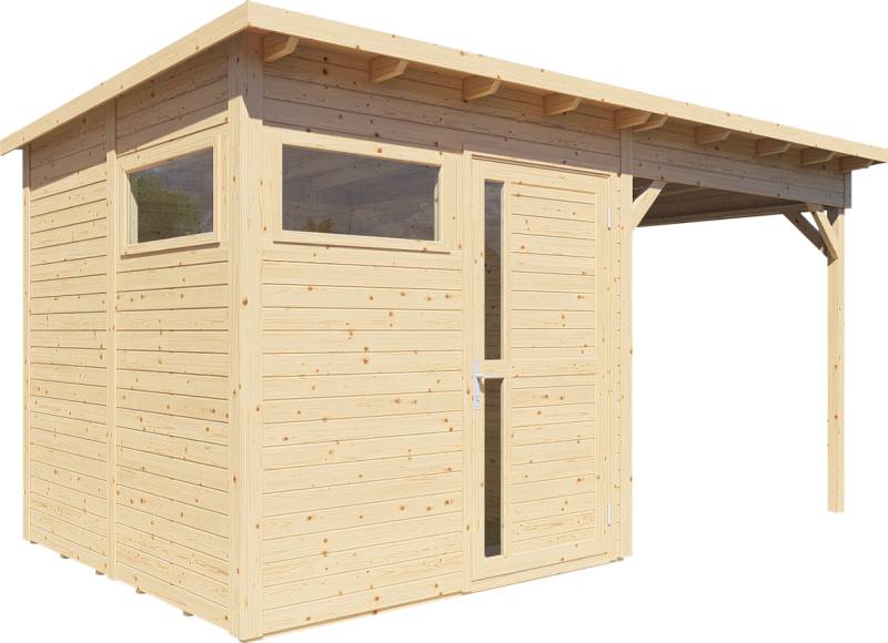 Bertilo Gartenhaus Pentus 2 Lounge inkl. Anbaudach - 19 mm naturbelassen von Bertilo