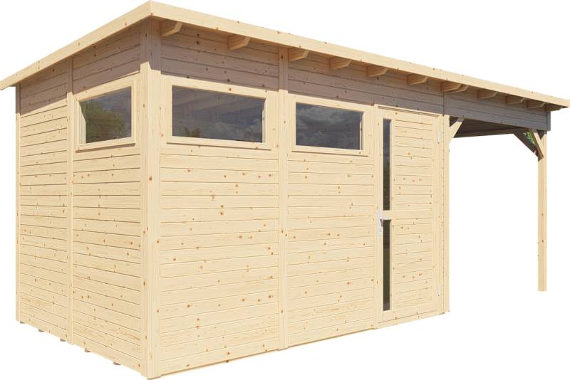 Bertilo Gartenhaus Pentus 3 Lounge inkl. Anbaudach - 19 mm naturbelassen von Bertilo