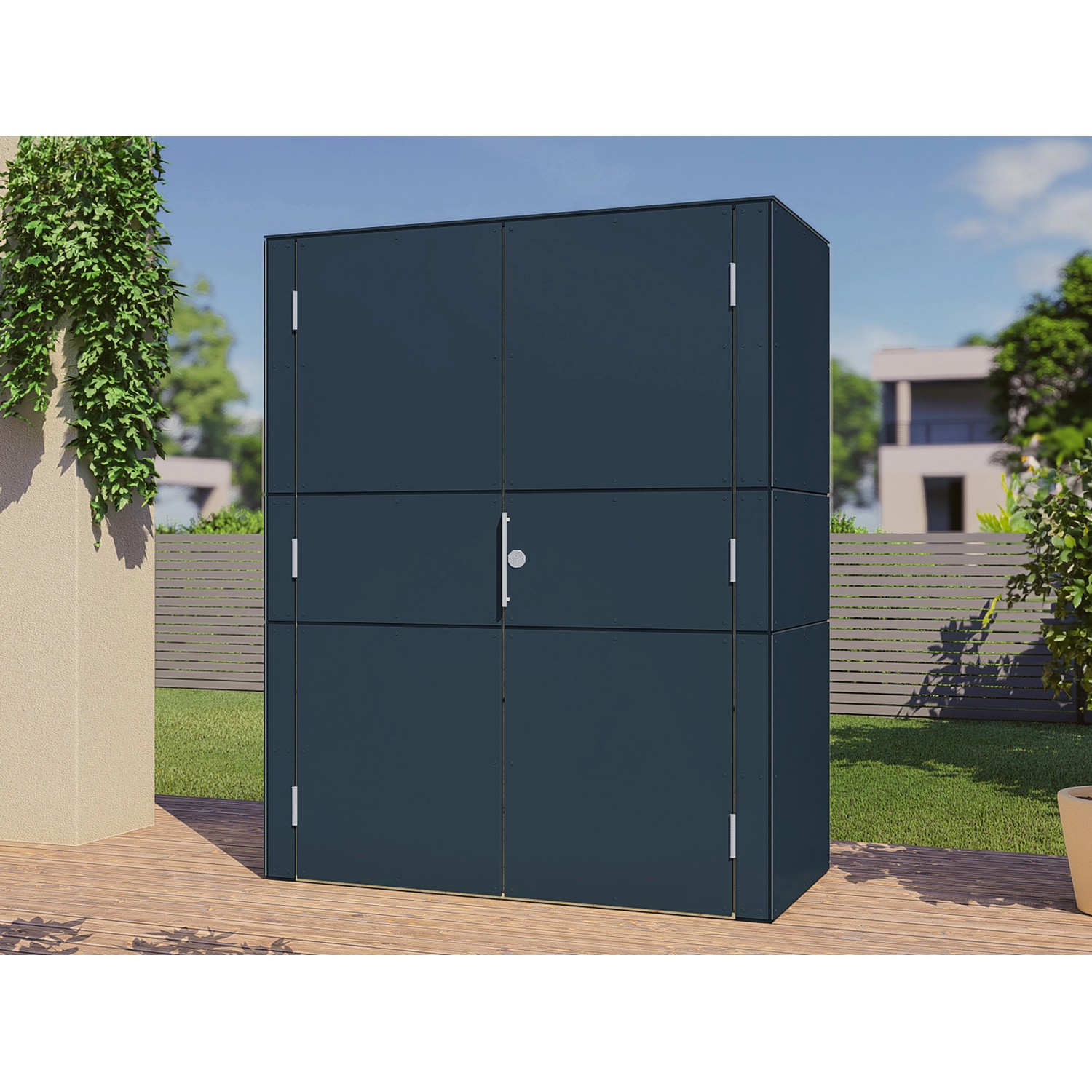 Bertilo Gartenschrank HPL Highboard 155 cm x 75 cm x 193 cm Anthrazit FSC® von Bertilo