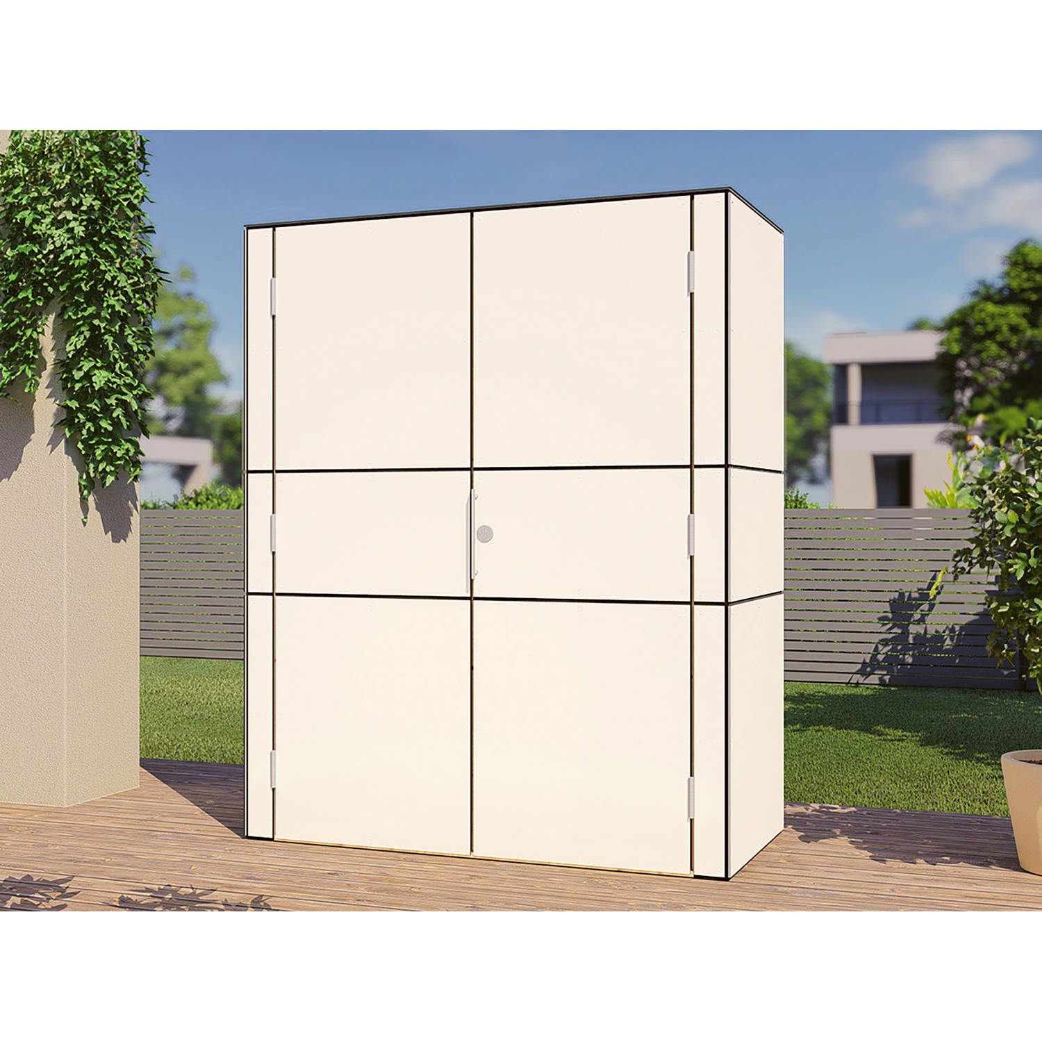 Bertilo Gartenschrank HPL Highboard 155 cm x 75 cm x 193 cm Weiß FSC® von Bertilo