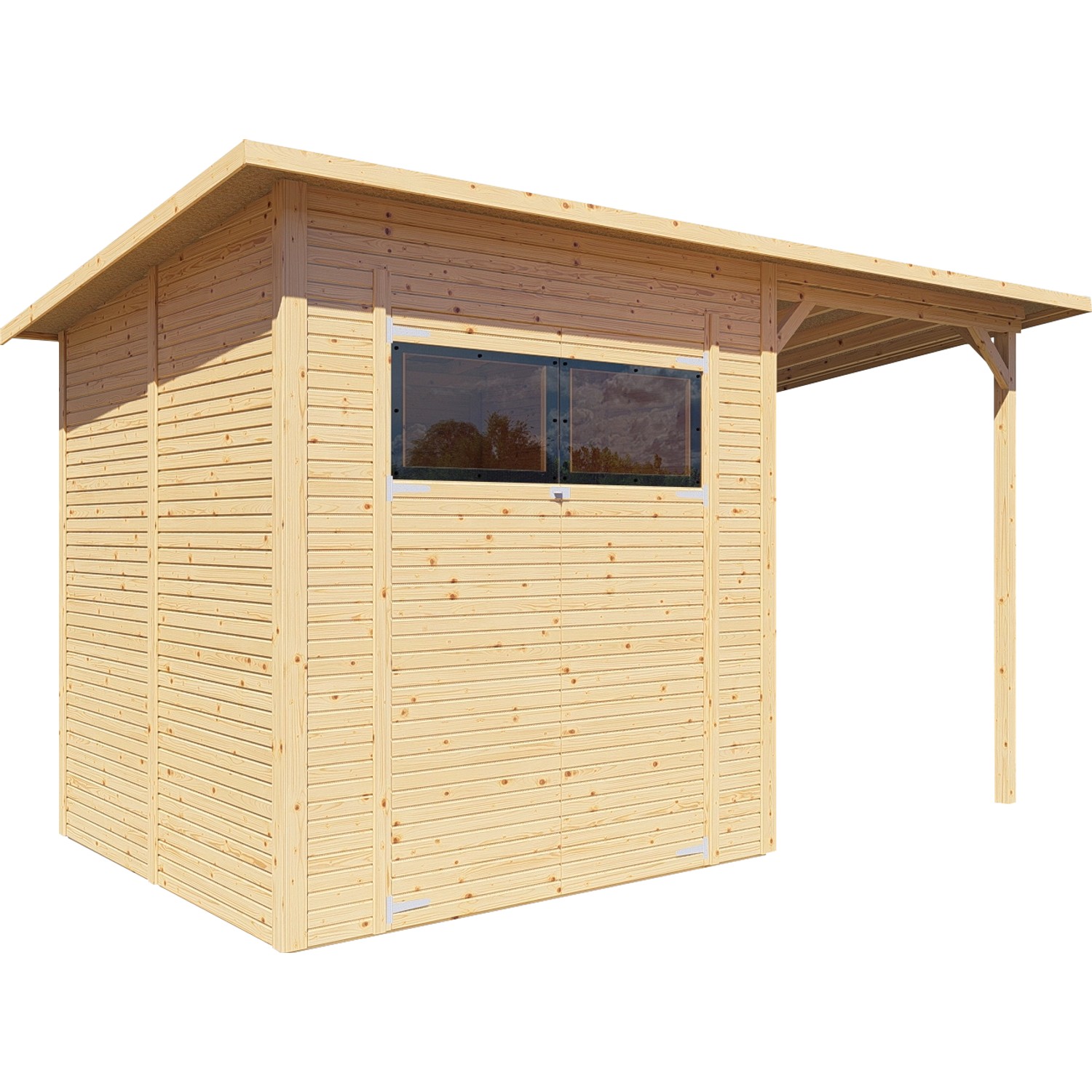 Bertilo Gerätehaus Pent Modern 3 Plus Natur 371 cm x 202 cm FSC® von Bertilo
