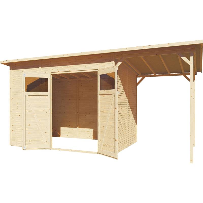 Bertilo Gerätehaus Pent Modern 3 Plus Natur 470 cm x 202 cm FSC® von Bertilo