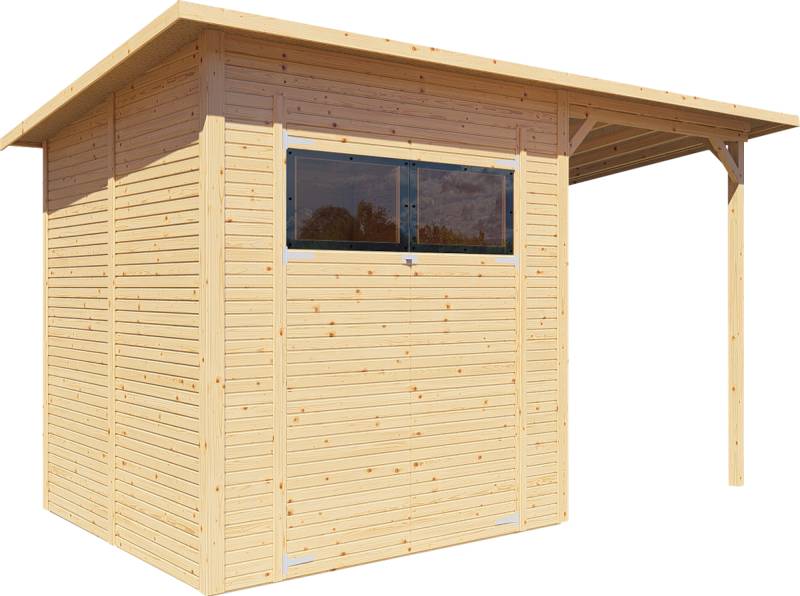 Bertilo Gartenhaus Pent Modern 3 Plus inkl. Anbaudach - 18 mm naturbelassen von Bertilo