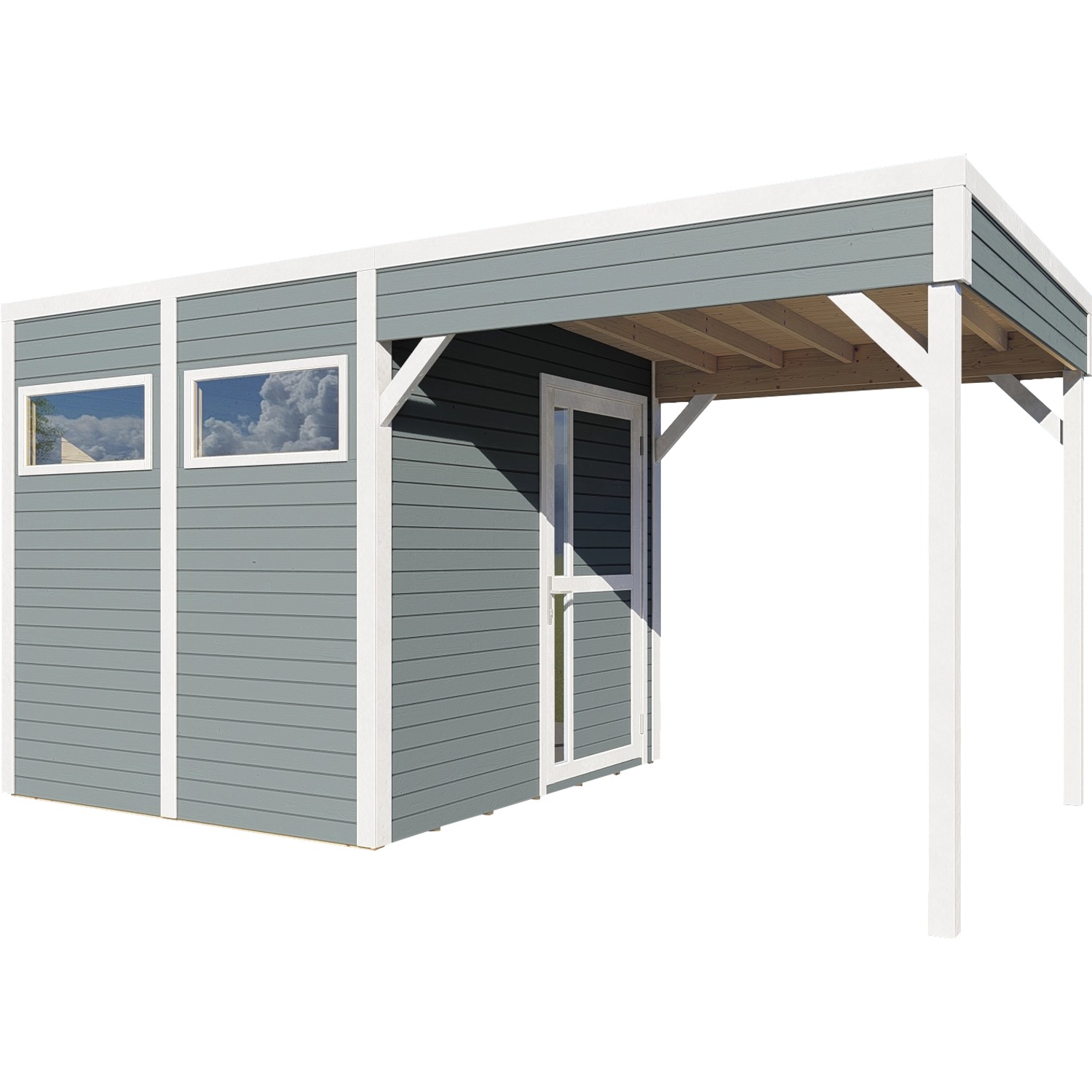 Bertilo Holz-Gartenhaus Cubus 2 Lounge Hellgrau 449 cm x 234 cm FSC® von Bertilo