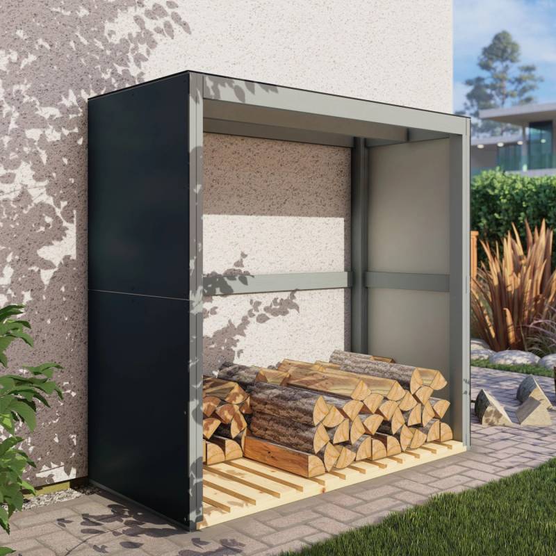 Bertilo Kaminholzregal HPL Fire 2 Anthrazit-Weiß 75 cm x 150,5 cm FSC® von Bertilo