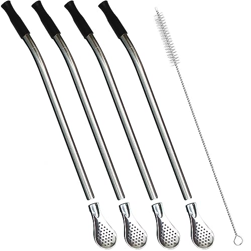 Wiederverwendbarer Bombilla Yerba Mate Strohhalm – abnehmbarer Edelstahl-Filter im Löffel-Stil mit weicher Silikonspitze – Metall-Trinkhalm zum Trinken von losem Tee, Kaffee – inklusive von Beruth