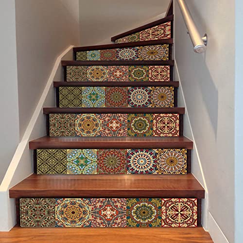 Beruyu 6 Stück Selbstklebende Treppe Aufkleber, wasserdichte Treppenstufen-Aufkleber, Vinyl Fliesenaufkleber für Stufen Heimdekoration und Möbelrenovierung, 100 x 18 cm (Retro-Farbe) von Beruyu