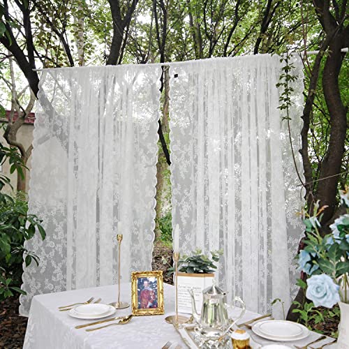 Beruyu Weiße Spitze Vorhang Blumen Stickerei Voile Vorhang mit Stangentaschen Transparent Gardinen mit Vorhang Raffhalter für Wohnzimmer Schlafzimmer Küche 2er Set (B150 x H230 cm) von Beruyu