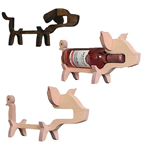 Tier Weinflaschenhalter, Holz Beagle Weinregal, Kreative Weinstand Tischplatte Ornamente, Weinschrank Bar Dekorationen Handwerk für Weinliebhaber (Schwein) von BesDirect