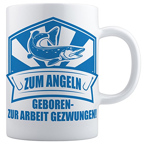 Beschdstoff Angler Tasse - Zum Angeln geboren - weiß/blau. / Kaffeetasse: 330ml von Beschdstoff