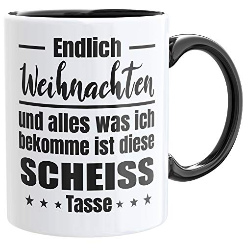 Tasse Weihnachten mit Spruch - Lustiger Kaffeebecher - Weihnachtstasse Geschenk - verschiedene Farben - 330ml (Schwarz Weiß) von Beschdstoff