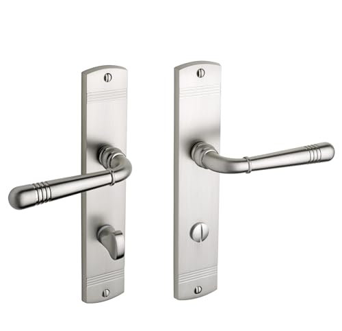 Beschläge Hamburg | Türgriff Türbeschlag | EMILY ART 70-09 MMN WC | Türklinke mit Bad Verriegelung | Langschild 45x235 mm für Zimmertüren | Drückergarnitur/Türdrücker für Innentüren | matt vernickelt von Beschläge Hamburg
