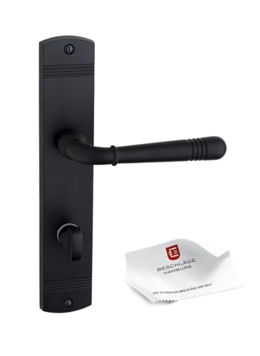 Beschläge Hamburg | Türgriff Türbeschlag | EMILY ART 70-09 SM WC | Türklinke mit Bad Verriegelung Langschild 45x235 mm für Zimmertüren | Drückergarnitur/Türdrücker für Innentür | in schwarz matt von Beschläge Hamburg