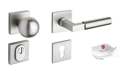 Beschläge Hamburg | Türgriffe Schutzbeschlag | BAUHAUS PRIME SH 44ZAMAK MMN | Türdrücker Rosetten Sicherheitsgarnitur die Wohnungs- und Hauseingangstür | Türbeschlag, 52 x 52 mm in matt vernickelt von Beschläge Hamburg